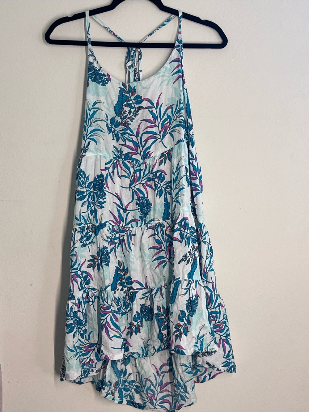 Cynthia Rowley Tropical Floral Tiered Halter Vacation Dress Tassels